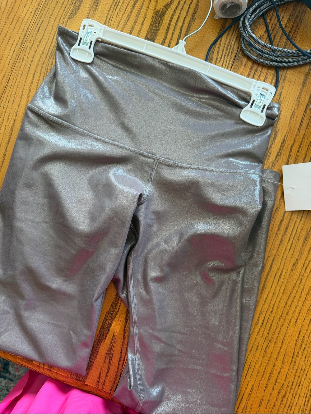 Old Navy Metallic Silver-Gray High-Waist Bike Shorts